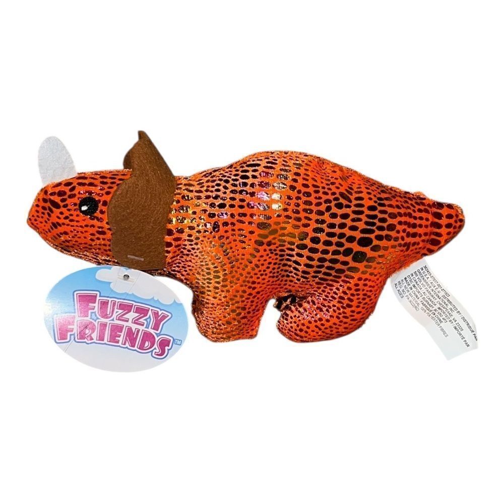 Fuzzy Friends Plush Triceratops Dinosaur Sparkly Orange Stuffed Animal Toy NWT